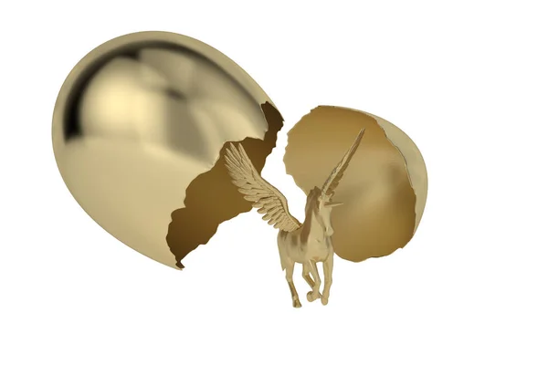 Caballo Eclosionado Partir Huevo Dorado Representación Ilustración — Foto de Stock
