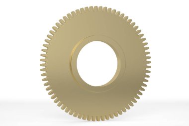 Beyaz zemin üzerine altın vites. 3D çizim.