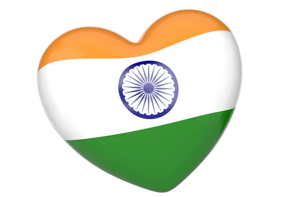 印度国旗挂在心上 3D渲染 3D插图 — 图库照片
