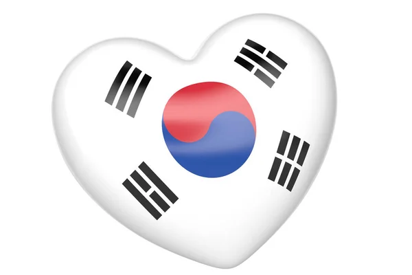 Νότια Κορέα Εθνική Σημαία Στην Καρδιά Απόδοση Απεικόνιση — Φωτογραφία Αρχείου