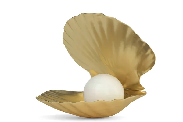 Gold Shell Pearl Isolated White Background Rendering Illustration — Stockfoto