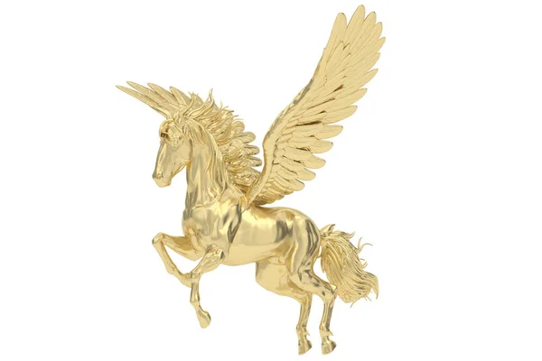 Guld Pegasus Isolerad Vit Bakgrund Återgivning Illustration — Stockfoto