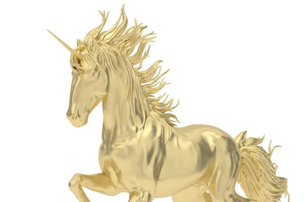 Gold Unicorn Isolated White Background Rendering Illustration — Stock Fotó