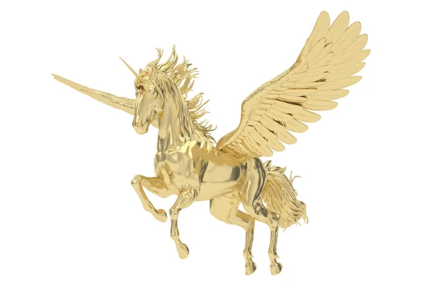 Gold Unicorn Isolated White Background Rendering Illustration — Stockfoto