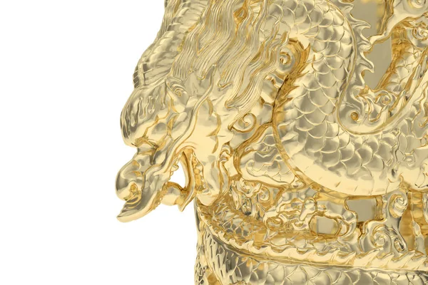 Γιγάντιος Χρυσός Κινέζικος Δράκος Απομονωμένος Λευκό Φόντο Απόδοση Απεικόνιση — Φωτογραφία Αρχείου