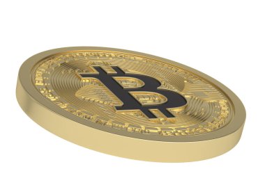 Beyaz arka planda altın Bitcoin. 3B illüstrasyon.