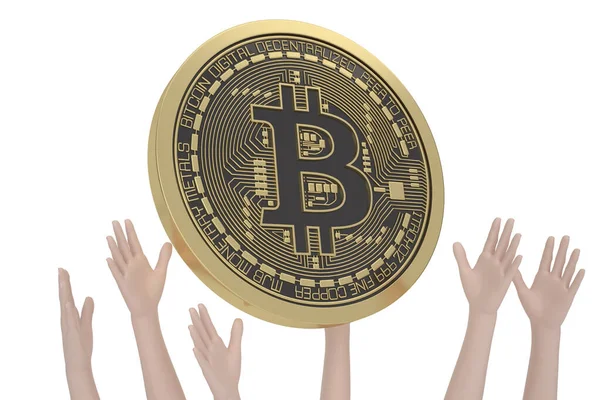 Main Bitcoin Sur Fond Blanc Illustration — Photo