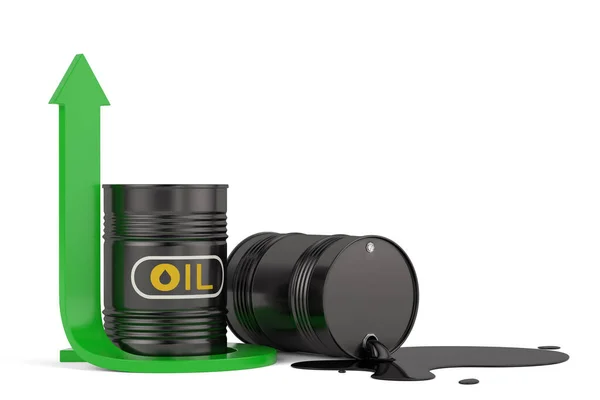 Barrica Petróleo Flecha Aislada Sobre Fondo Negro Ilustración —  Fotos de Stock