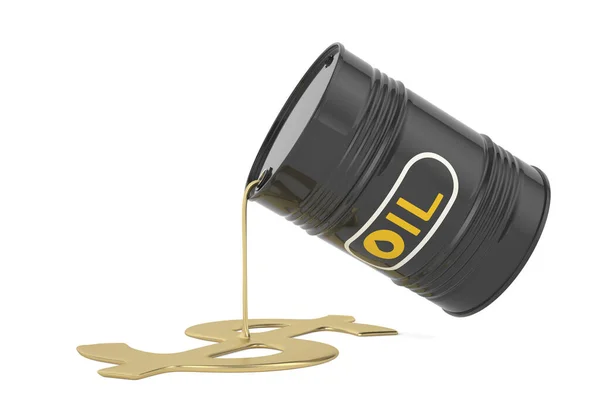 石油燃料作为美元标记从桶中流出 3D插图 — 图库照片