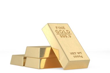 Siyah arka planda izole edilmiş altın külçeleri. 3B illüstrasyon.