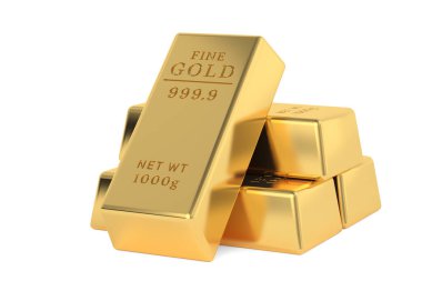 Siyah arka planda izole edilmiş altın külçeleri. 3B illüstrasyon.