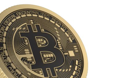 Altın madeni para bitcoin işareti para ve Finans sembolü beyaz arka plan 3d çizim ile.