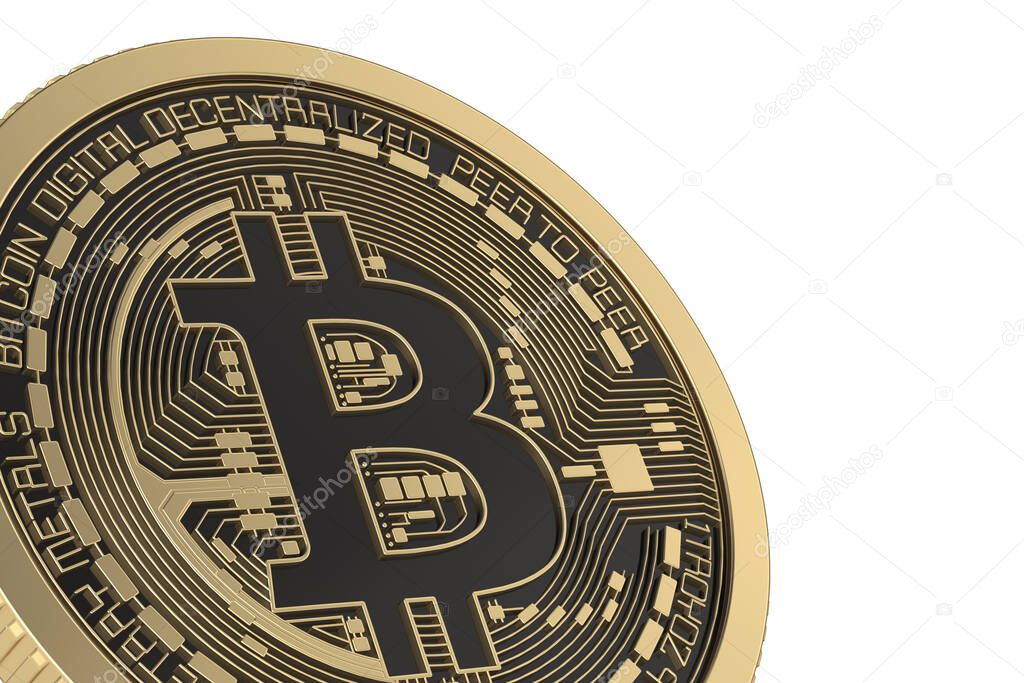Golden coin with bitcoin sign money and finance symbol on white background 3D illustration.