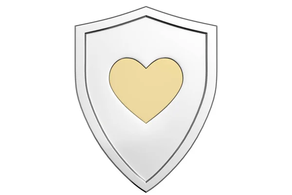 Escudo Acero Con Corazón Dorado Aislado Sobre Fondo Blanco Ilustración — Foto de Stock