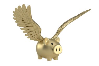 Creative concept, piggy bank with wings isolated On White Background, 3D illustration.
