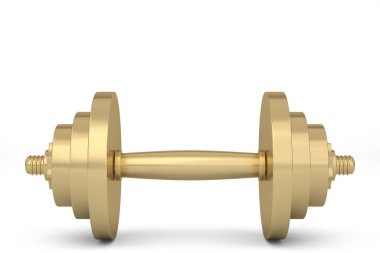 Gold dumbbel Isolated on white background. 3d illustration