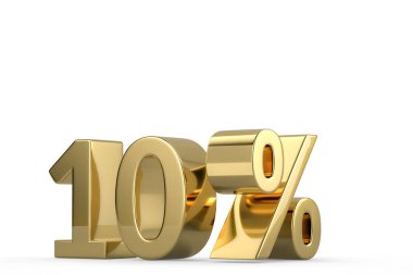 Gold percent off number. 3D rendering isolated on white background