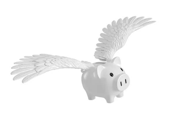 Creative Concept Piggy Bank Wings Isolated White Background Illustration — Stockfoto