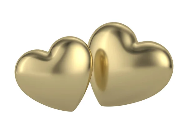 Två Gyllene Hjärtan Isolerad Vit Bakgrund Illustration — Stockfoto