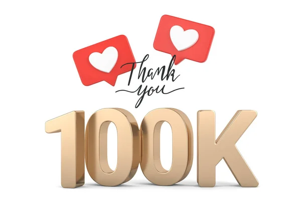 100K Followers Thank You Logo Isolated White Background Illustration — Stok fotoğraf