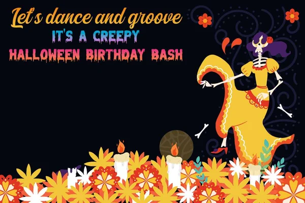 Halloween Geburtstag Bash Party Einladungskarte Leere Vorlage Für Mädchen Gespenstisch — Stockfoto