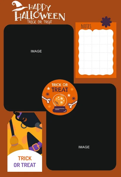Halloween theme photo collage frame scrapbook template paste pictures and photos customize own text of invitation greeting blank