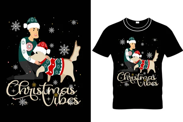 クリスマスビブ犬Tシャツデザイン クリスマス犬シャツ 家族のためのクリスマスギフトシャツ クリスマスシャツ クリスマス喜びシャツ メリークリスマス家族のシャツ マッチングクリスマスシャツ — ストックベクタ
