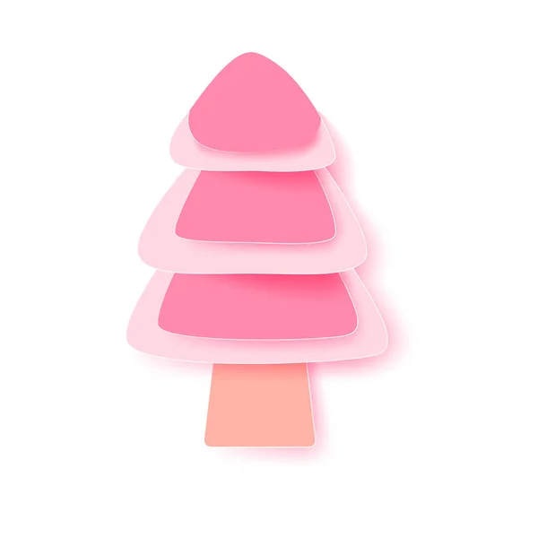 Roze Kerstboom Papier Gesneden Ambachtelijke Stijl — Stockvector