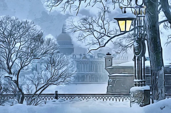 Zimní Večer Petrohradě Nevě — Stock fotografie