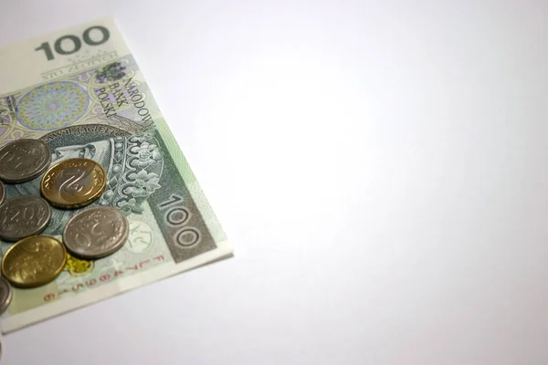 Польские Деньги Белый Фон — стоковое фото