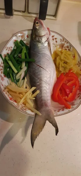 Pescado Fresco Camarones Otras Hortalizas Mariscos —  Fotos de Stock