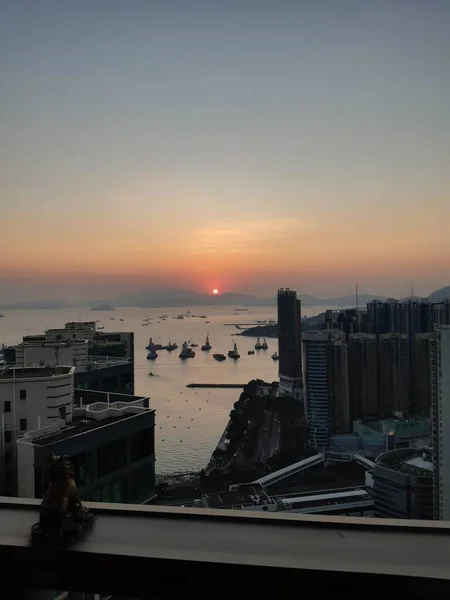 Pôr Sol Vista Cidade Hong Kong — Fotografia de Stock