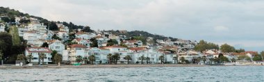Prenses adalarında deniz kenarındaki beyaz ve modern Türk evleri.