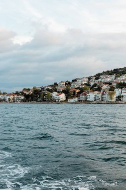 various of modern white turkish houses near sea on princess islands clipart