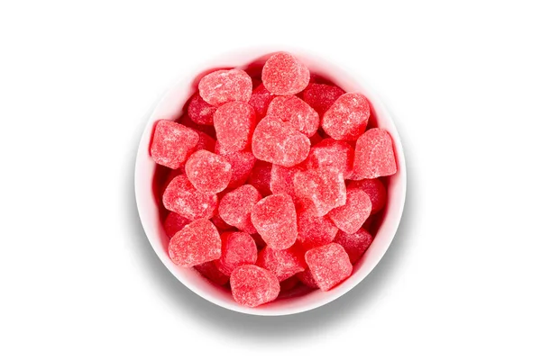 Dulces Rojos Tazón Aislado Sobre Fondo Blanco Vista Superior —  Fotos de Stock