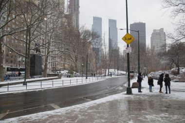 Central Park, New York 'ta çok kar yağıyor.