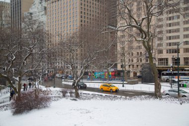 Central Park, New York 'ta çok kar yağıyor.