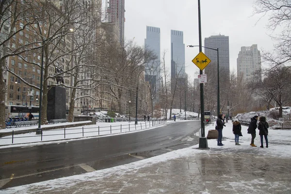 Central Park, New York 'ta çok kar yağıyor.