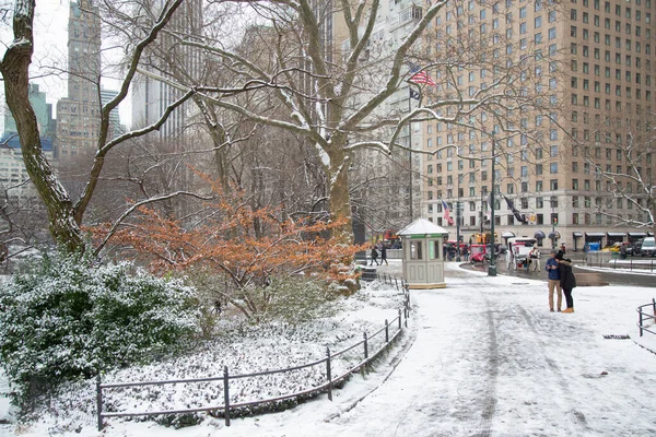 Central Park, New York 'ta çok kar yağıyor.