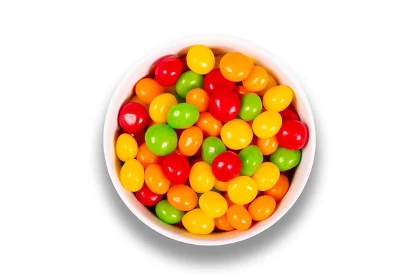 Colorful Candy Pills Bowl Isolated White Background Top View — Stock Photo, Image