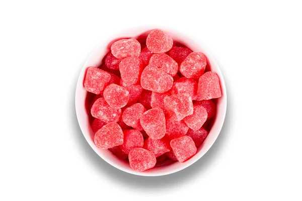 Červené Cukroví Misce Izolované Bílém Pozadí Horní Pohled — Stock fotografie