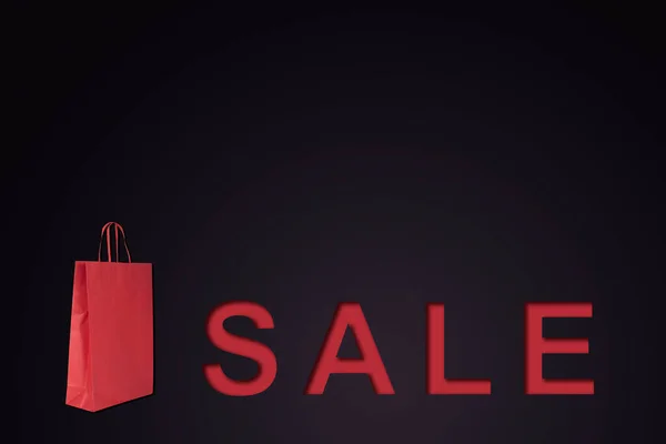 Sale Banner Shopping Bag Black Background Copy Space — Stock Photo, Image