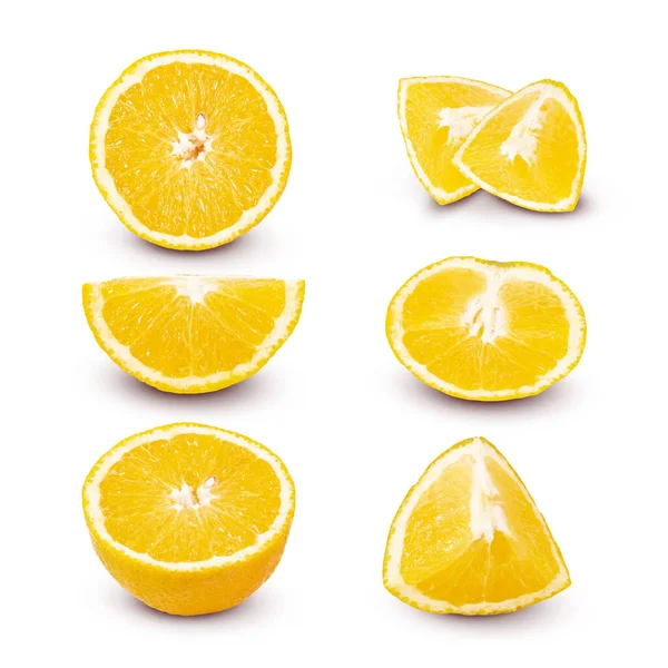 Verzameling Van Gesneden Vruchtensinaasappelen Witte Achtergrond — Stockfoto