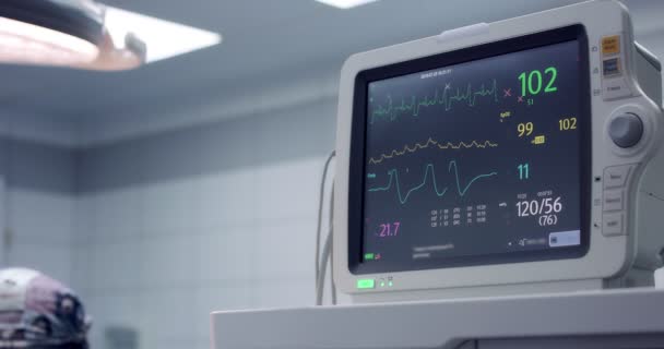 Dispositivo de ventilação pulmonar artificial. Monitor cardíaco durante a cirurgia — Vídeo de Stock