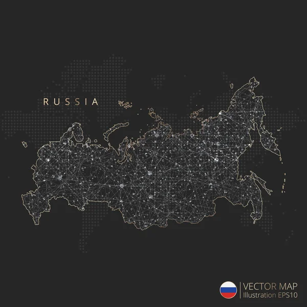 Russia Map Abstract Geometric Mesh Polygonal Light Concept Black White — Stock Vector