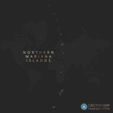 Kuzey Mariana Adaları soyut geometrik ağ çokgen ışık konseptini siyah ve beyaz parlayan çevre çizgileri olan ülkeler ve koyu arkaplan üzerindeki noktalar ile haritalar. Vektör illüstrasyonu