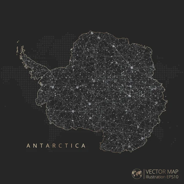 Antarctica Continent Kaart Abstract Geometrisch Mesh Polygonaal Lichtconcept Met Zwart — Stockvector