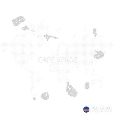 Cape Verde gri haritası beyaz zemin üzerinde soyut ağ çizgisi ve nokta pullarıyla izole edilmiş. Vektör illüstrasyonu