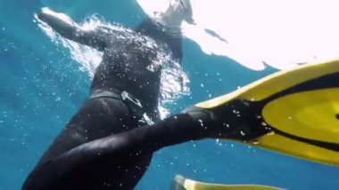 Ağır çekimde serbest dalış. Serbest dalış, bir insanın nefesini tutarak deniz suyuna daldığı bir spordur. Profesyonel ekipmanlar olmadan derinlere dalmanın aşırı bir çeşidi..