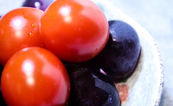 close-up of grape and tomato